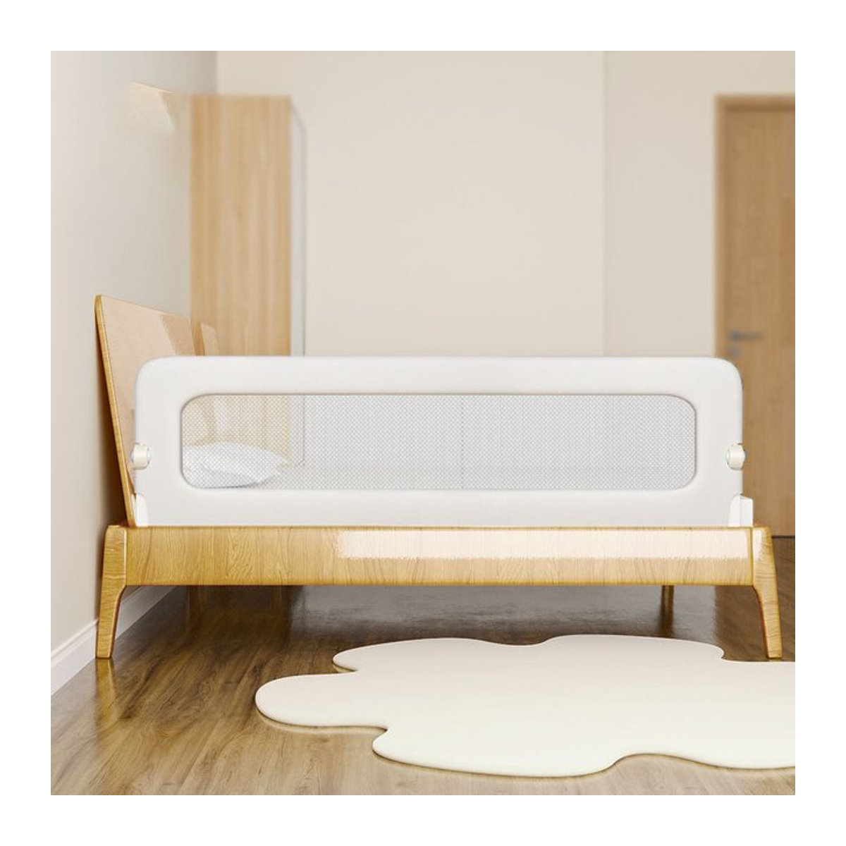 Sturzsichere Babybett Leitplanke in Weiß mit 1-seitigem Schutzzaun, Breite: 120 cm - Bild 1