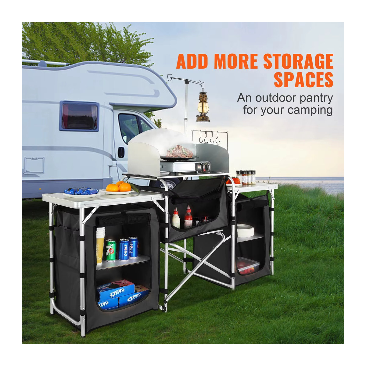 SucceBuy Camping Küchentisch und Schrank aus Aluminiumlegierung, faltbarer Koch- und Aufbewahrungsständer für Outdoor und BBQ - Bild 2