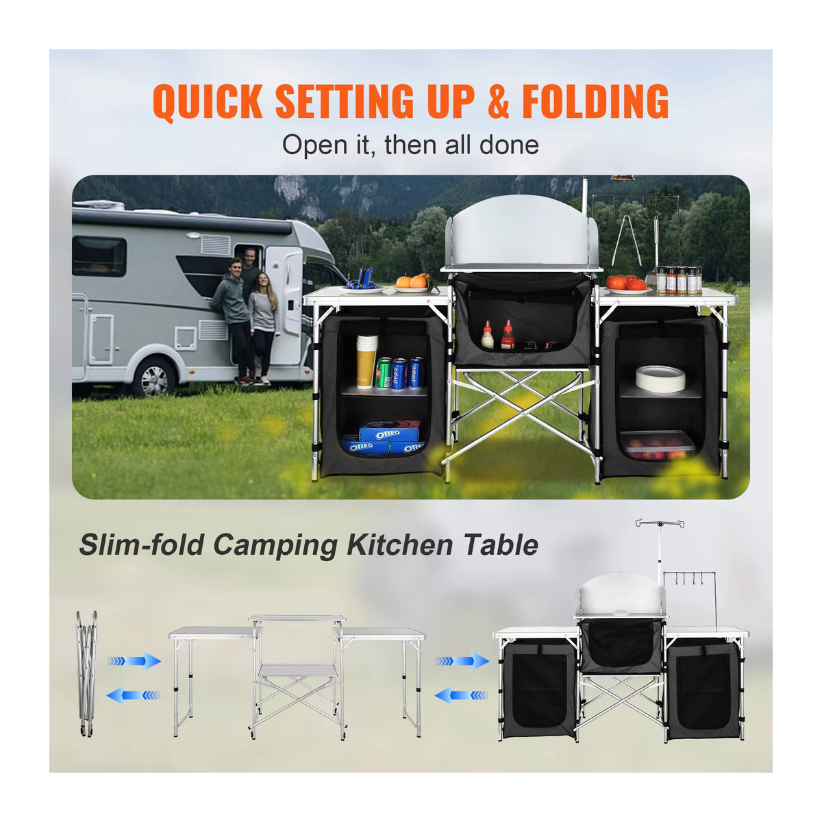 SucceBuy Camping Küchentisch und Schrank aus Aluminiumlegierung, faltbarer Koch- und Aufbewahrungsständer für Outdoor und BBQ - Bild 3