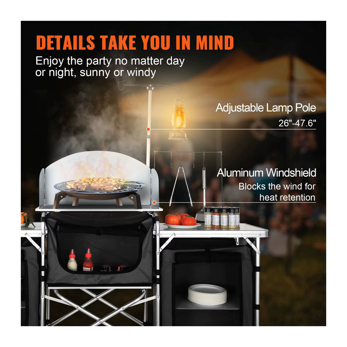 SucceBuy Camping Küchentisch und Schrank aus Aluminiumlegierung, faltbarer Koch- und Aufbewahrungsständer für Outdoor und BBQ - Bild 5