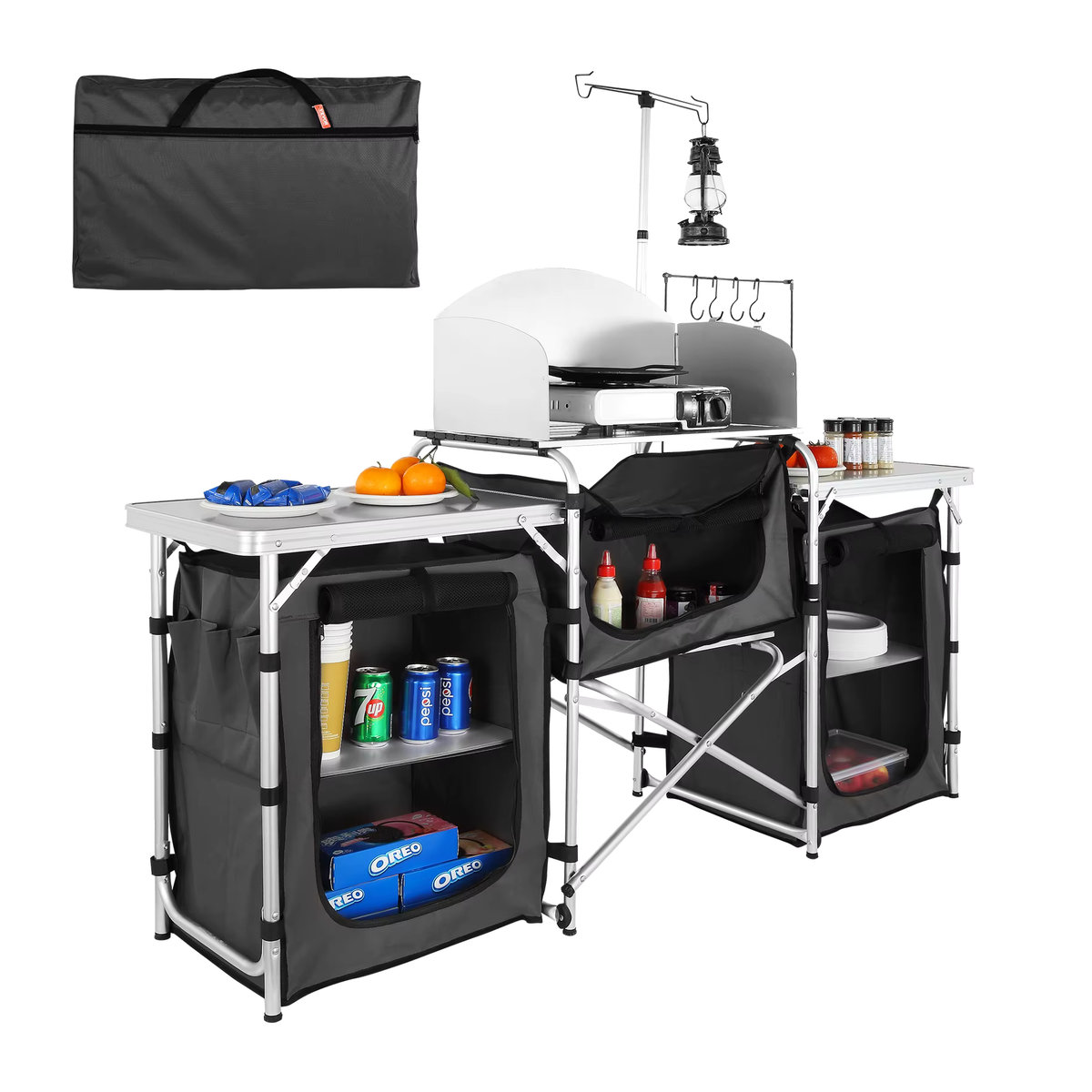 SucceBuy Camping Küchentisch und Schrank aus Aluminiumlegierung, faltbarer Koch- und Aufbewahrungsständer für Outdoor und BBQ - Bild 6