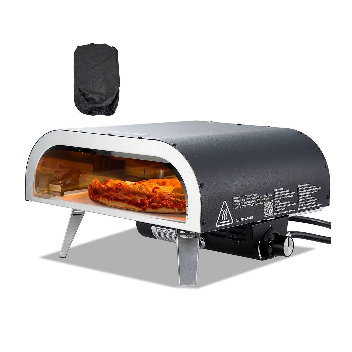 SucceBuy Propan-Pizzaofen für den Außenbereich mit Pizzastein, tragbarer Gas-Pizzaofen für Terrasse und Camping, 12/16 Zoll - Bild 1