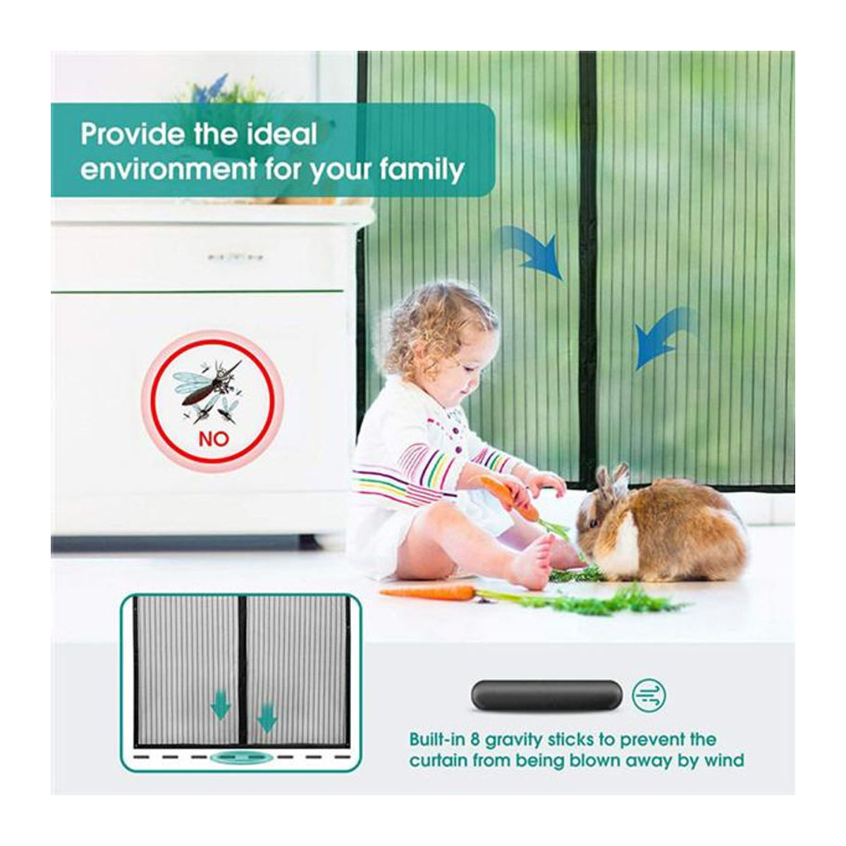Sufdarj Home Textiles Magnetisches Moskitonetz als Insektenschutz Fliegengitter Türvorhang mit automatischem Verschluss B/H: 120 x 210 cm - Bild 4