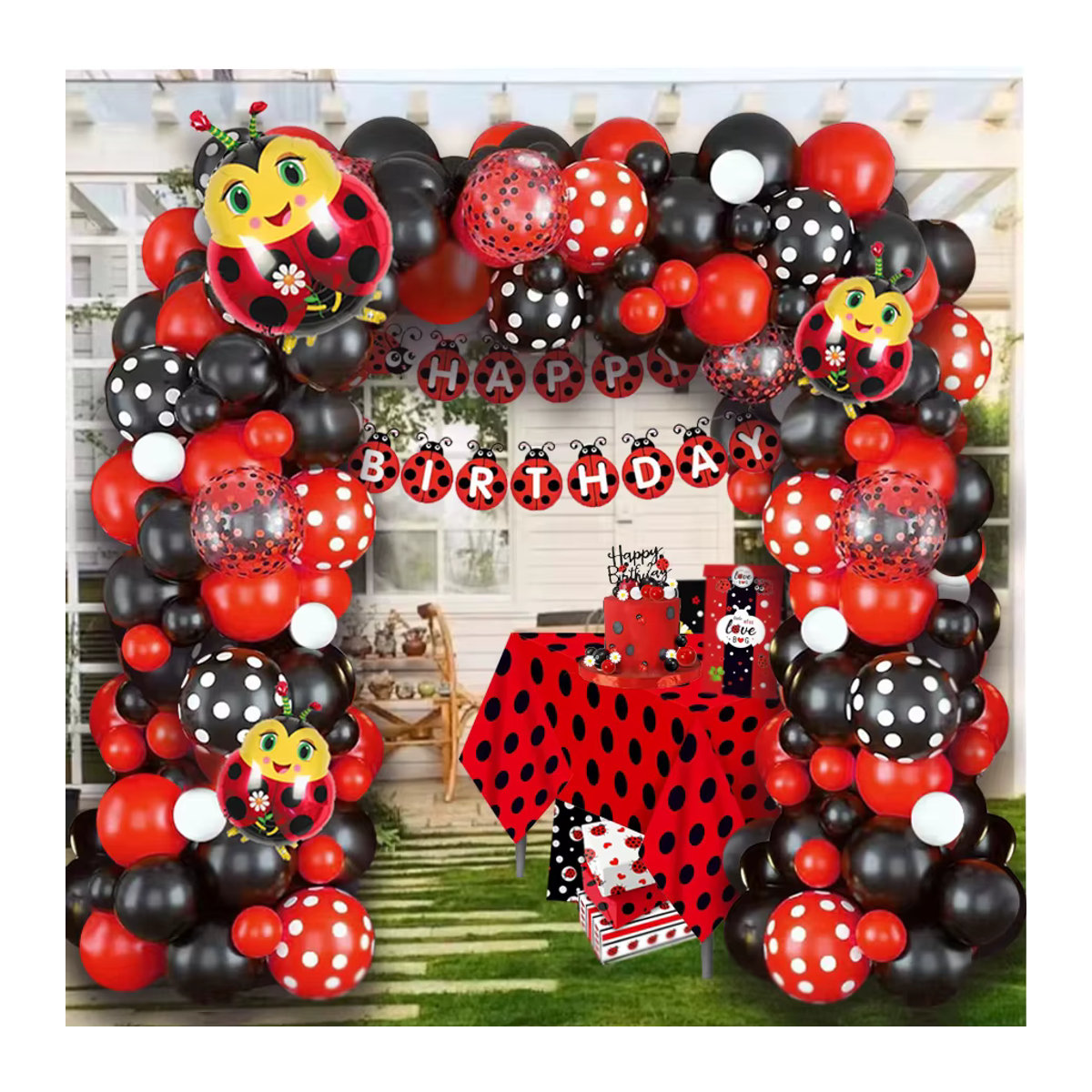 Suita 105-teiliges Ballon-Set mit Marienkäfer-Motiv in Rot und Schwarz für Kindergeburtstage - Bild 3