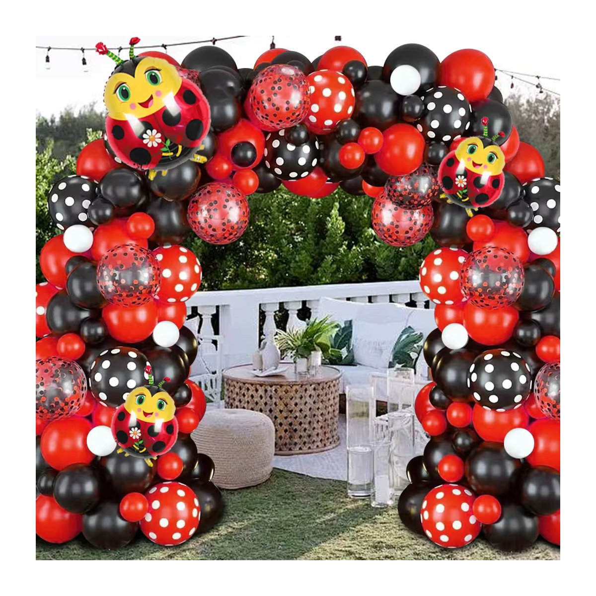 Suita 105-teiliges Ballon-Set mit Marienkäfer-Motiv in Rot und Schwarz für Kindergeburtstage - Bild 4