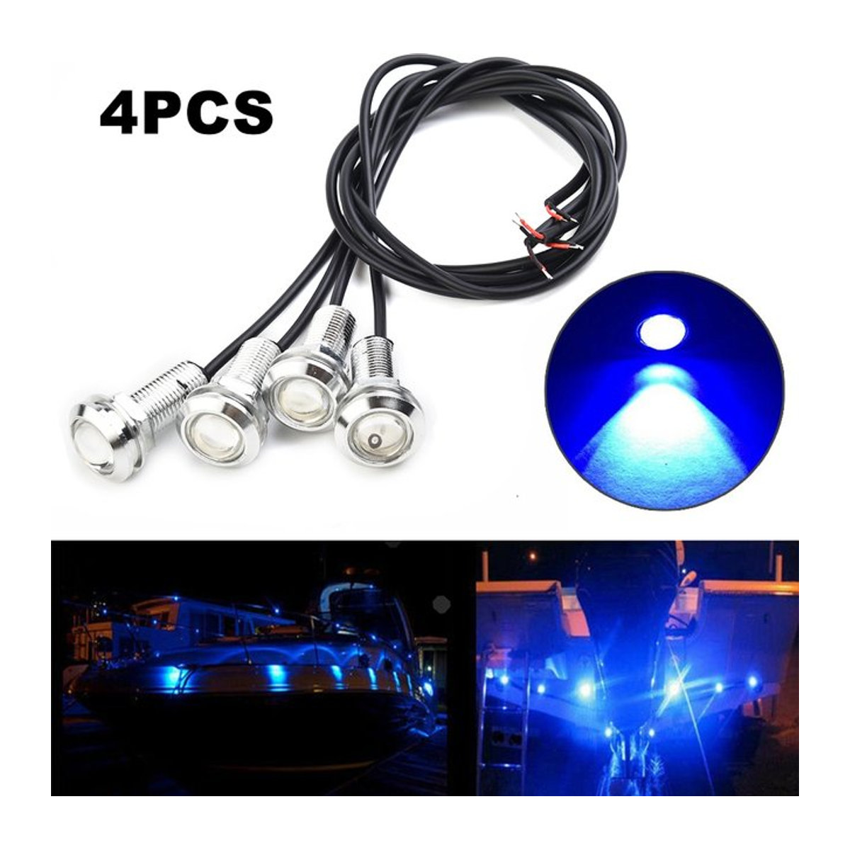 SUITU 4er Set Blaue LED Boot Licht Silber Wasserdicht und Staubgeschützt Unterwasser Runde LED Rücklicht für Sea-Doo GTX und WaveRunner 12V 3W - Bild 1