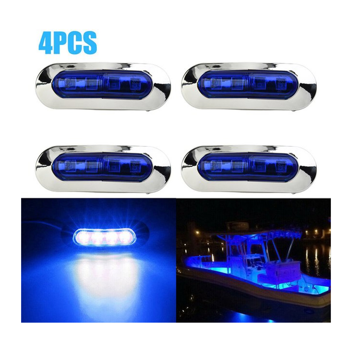 SUITU 4er Set Marine Boot Lichter mit 4 blauen LED Courtesy Lampen für Kabine Deck und Treppen als Yacht und Auto Zubehör - Bild 1