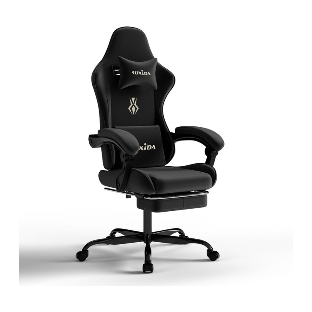 SUKIDA Ergonomischer Gaming-Stuhl als Computerstuhl und Bürostuhl mit Kissen und Fußpedal, verstellbare Rückenlehne, Schwarz/Grau - Bild 1