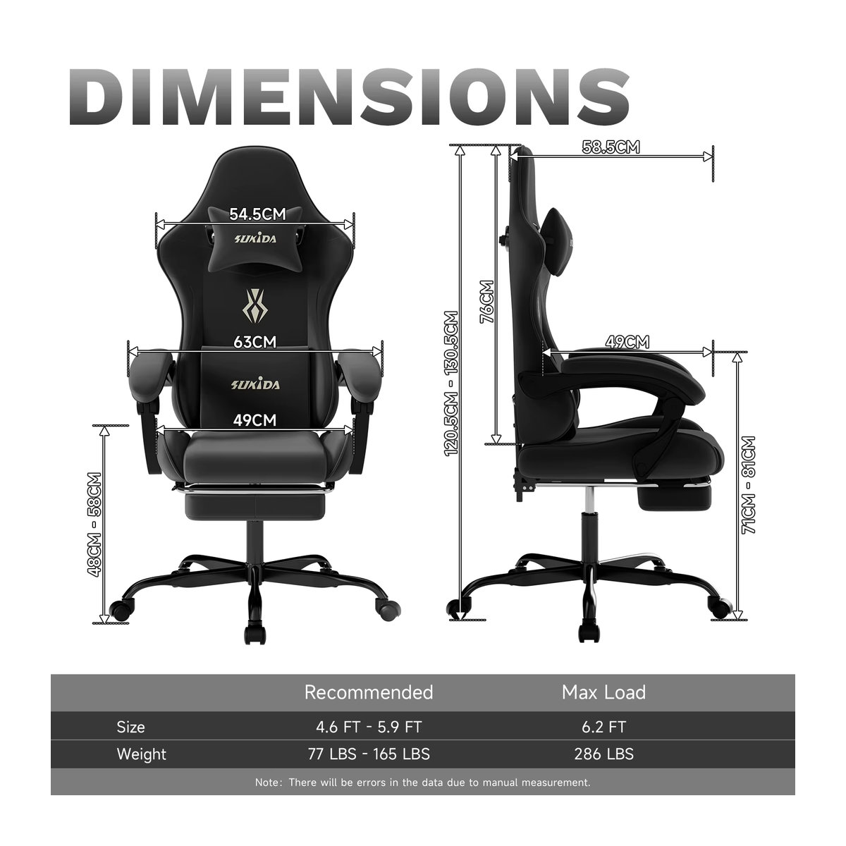 SUKIDA Ergonomischer Gaming-Stuhl als Computerstuhl und Bürostuhl mit Kissen und Fußpedal, verstellbare Rückenlehne, Schwarz/Grau - Bild 4