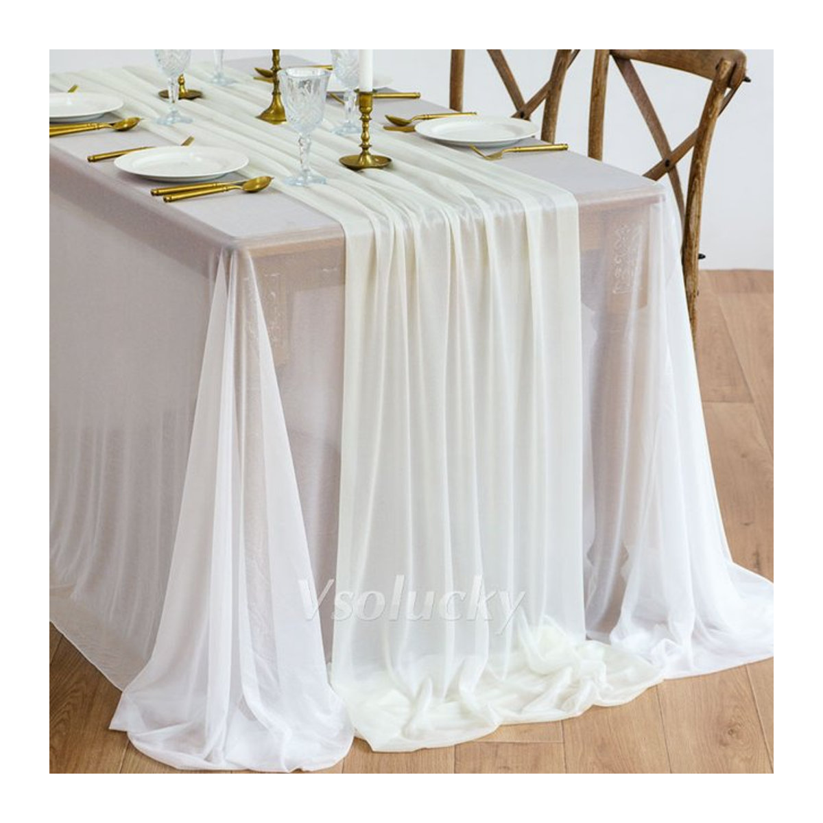 SUMMERTREE Tischläufer aus Gaze und Chiffon in Creme Beige Weiß für Boho Dekorationen bei Hochzeiten und Festen - Bild 1