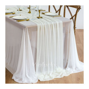 SUMMERTREE Tischläufer aus Gaze und Chiffon in Creme Beige Weiß für Boho Dekorationen bei Hochzeiten und Festen