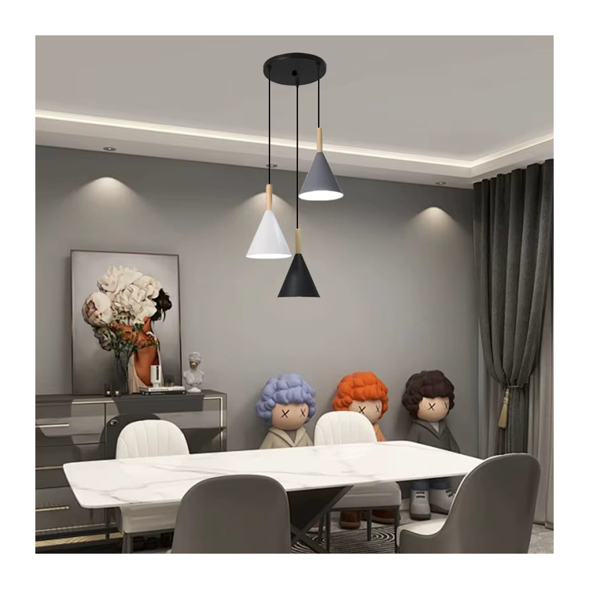 SUNMEIYI Kronleuchter im Nordic Design aus Metall für Esszimmer und Bar, Macaron Farben, E27 Fassung - Bild 3