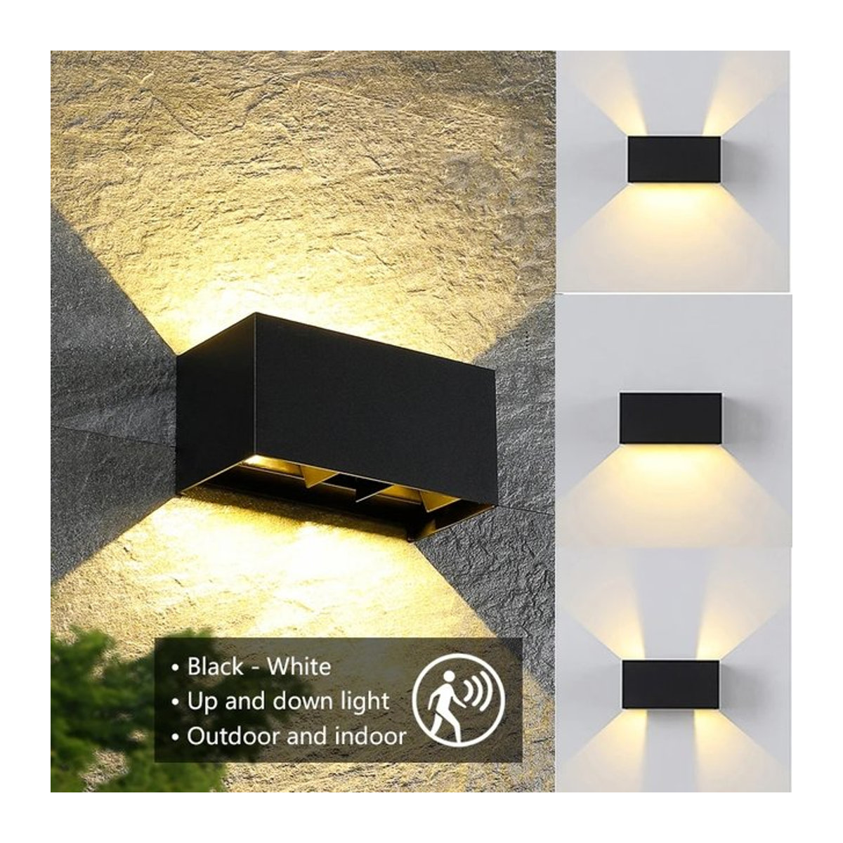 SUNMEIYI LED-Außenwandleuchte mit Bewegungsmelder, 24 W, IP65 wasserdicht, Schwarz/Weiß, Warmweiß - Bild 1
