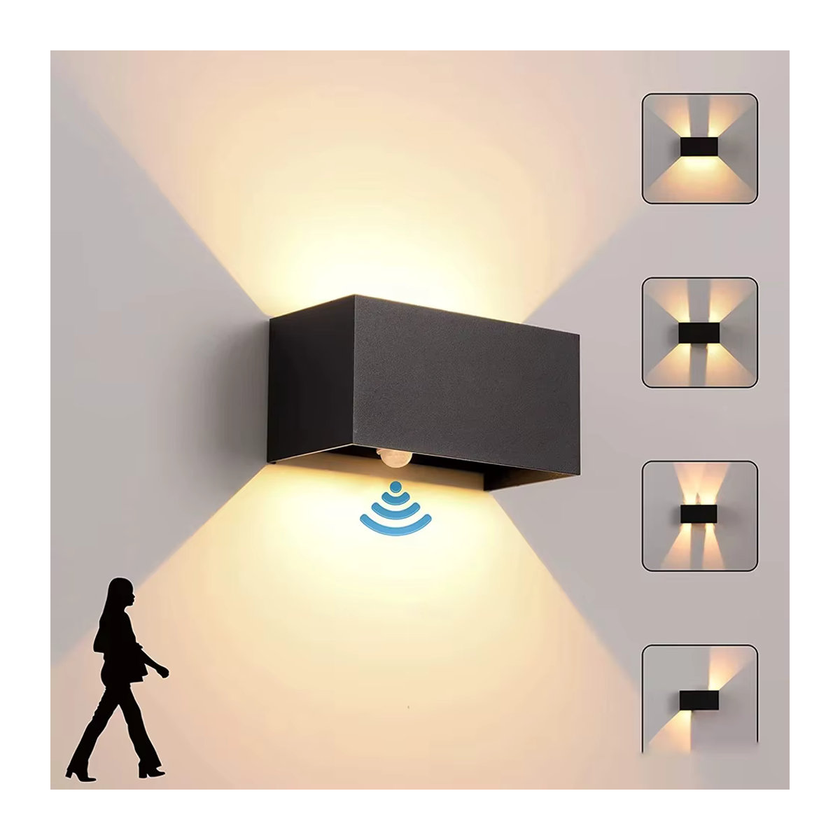 SUNMEIYI LED-Außenwandleuchte mit Bewegungsmelder, 24 W, IP65 wasserdicht, Schwarz/Weiß, Warmweiß - Bild 2