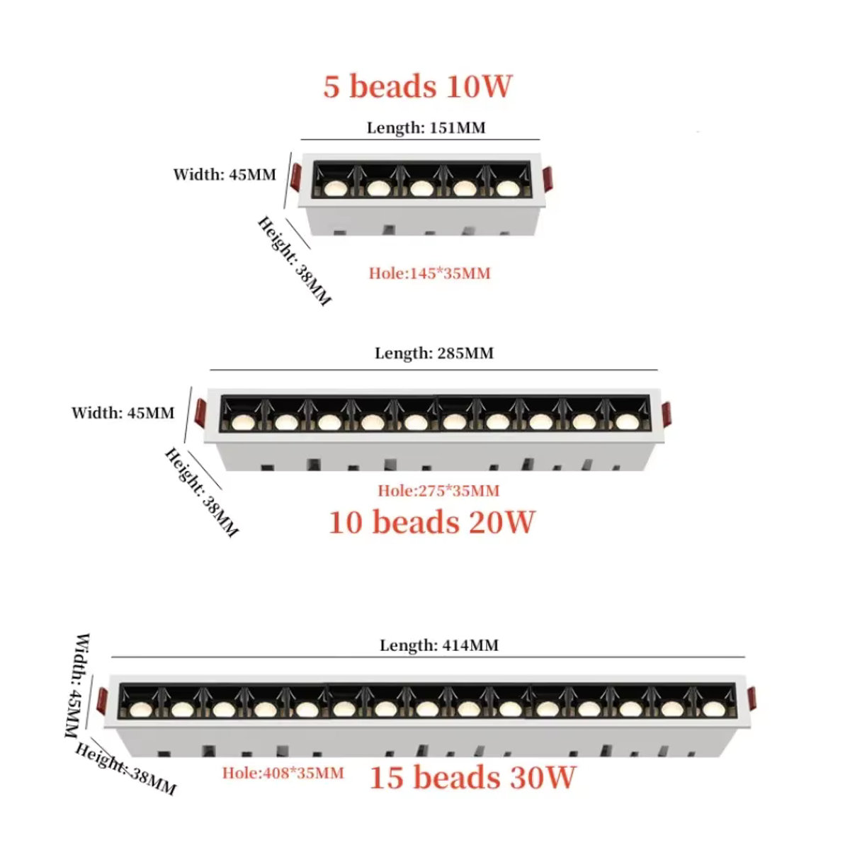 SUNMEIYI LED Einbaustrahler Rechteck Deckenlampe mit Grille in Weiß für modernes Wohnzimmer und Shop Design - Bild 5