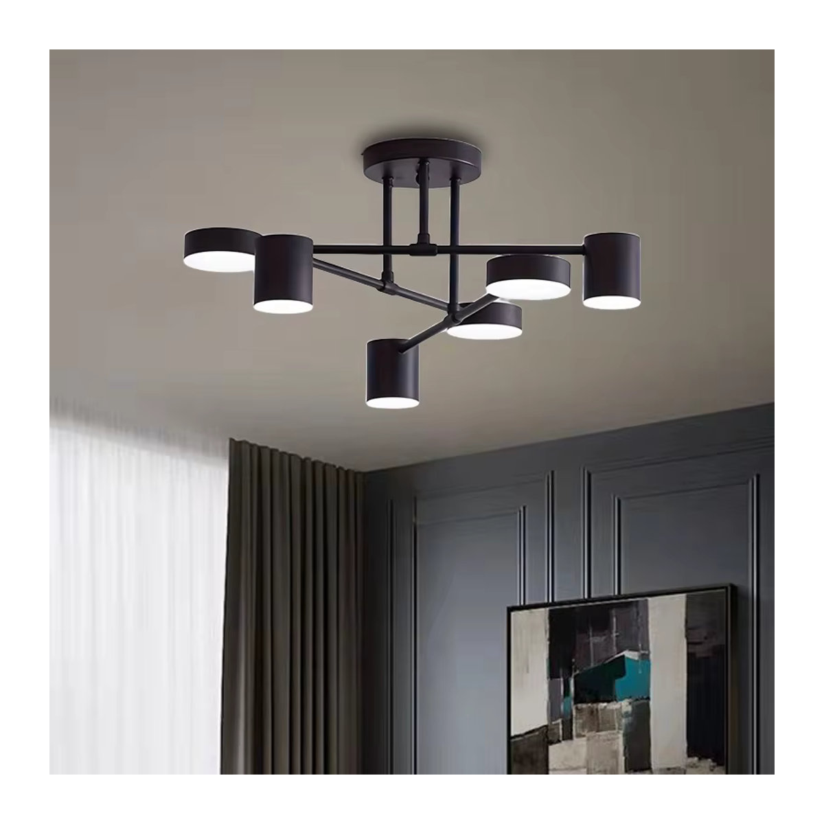 SUNMEIYI LED Kronleuchter im skandinavischen Design aus Metall, schwarz, drehbare Multi-Kopf-Innenleuchte für Wohnzimmer, Schlafzimmer - Bild 2