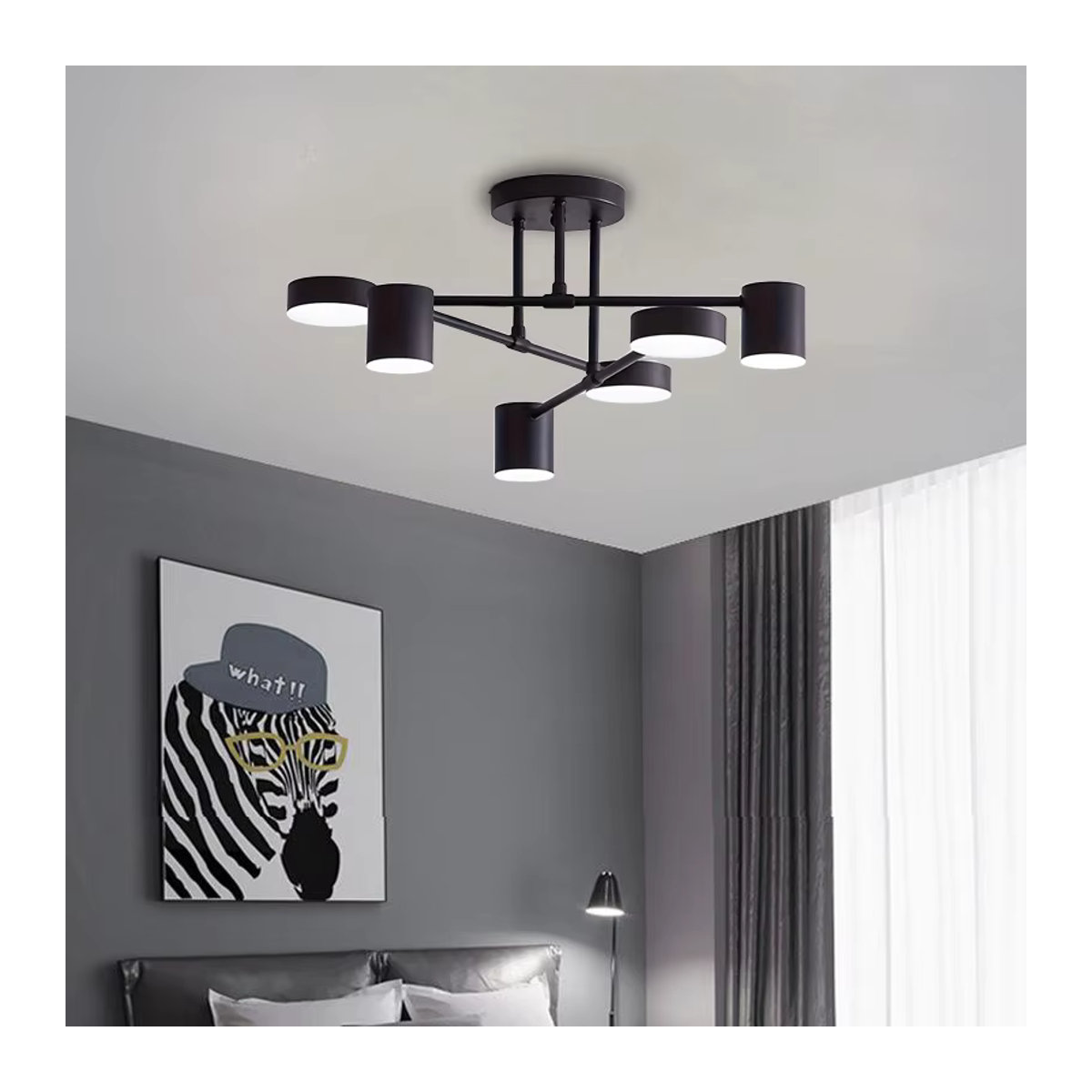 SUNMEIYI LED Kronleuchter im skandinavischen Design aus Metall, schwarz, drehbare Multi-Kopf-Innenleuchte für Wohnzimmer, Schlafzimmer - Bild 3