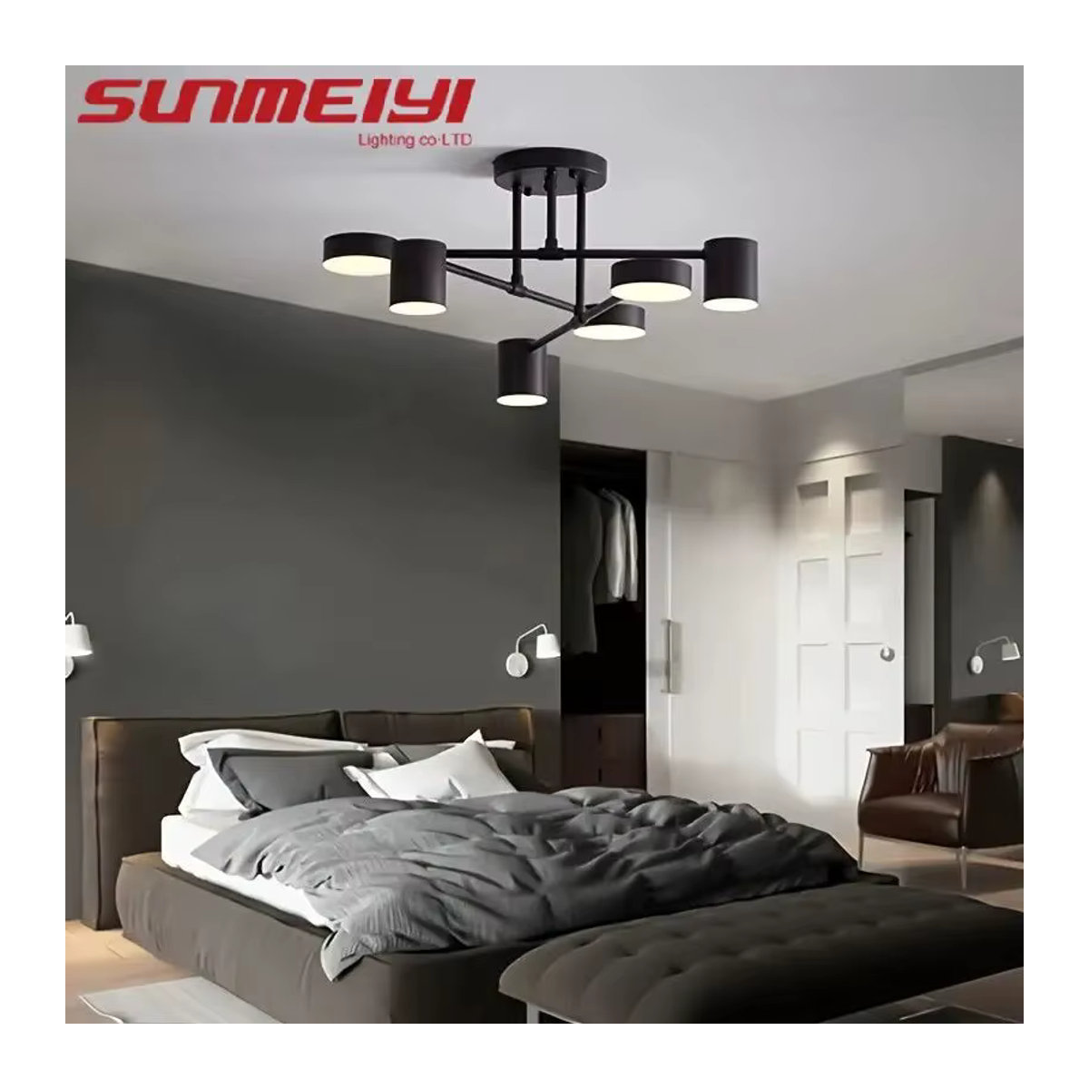 SUNMEIYI LED Kronleuchter im skandinavischen Design aus Metall, schwarz, drehbare Multi-Kopf-Innenleuchte für Wohnzimmer, Schlafzimmer - Bild 4