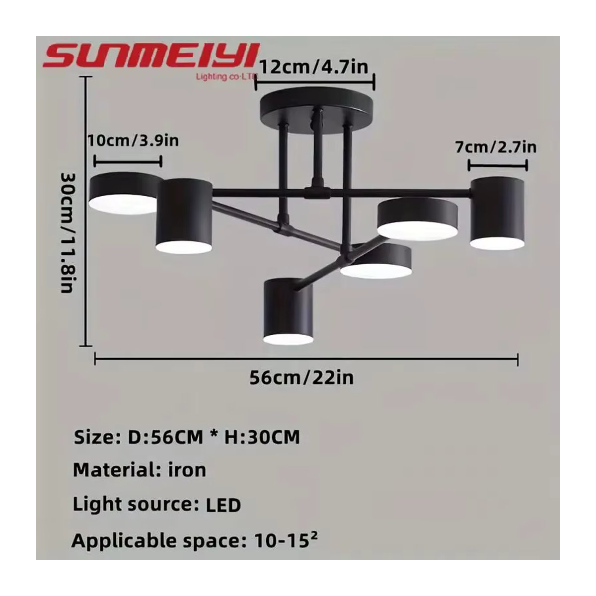 SUNMEIYI LED Kronleuchter im skandinavischen Design aus Metall, schwarz, drehbare Multi-Kopf-Innenleuchte für Wohnzimmer, Schlafzimmer - Bild 6