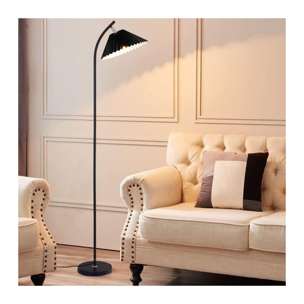 SUNMEIYI Nordic Plissee Stehlampe aus Stoff in Schwarz mit LED für Wohnzimmer und Schlafzimmer - Bild 1