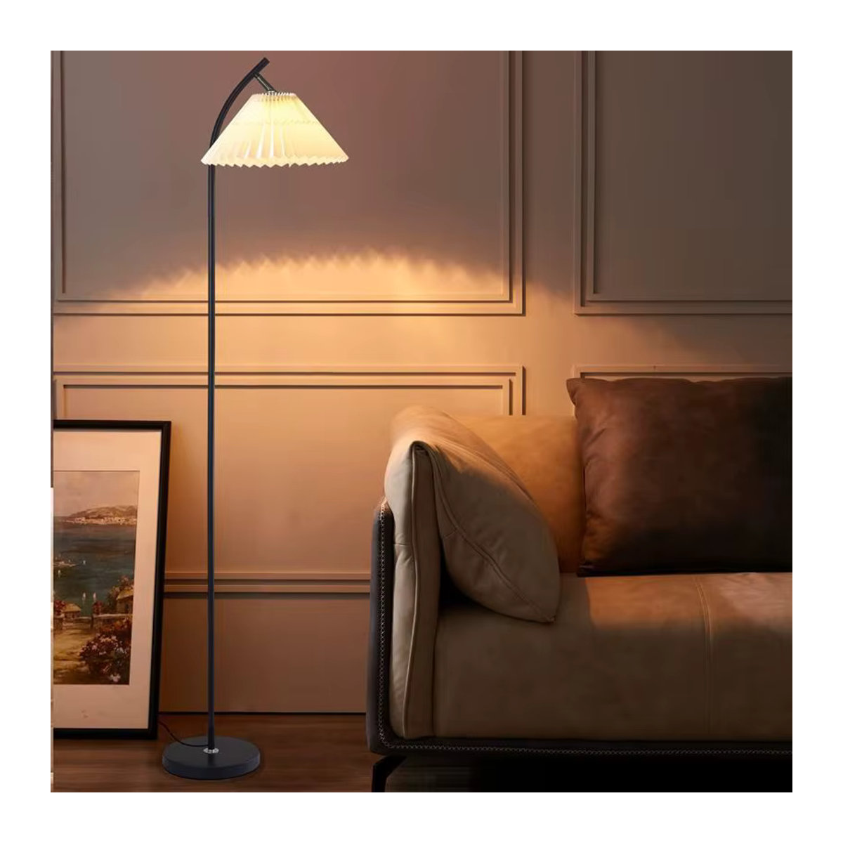 SUNMEIYI Nordic Plissee Stehlampe aus Stoff in Schwarz mit LED für Wohnzimmer und Schlafzimmer - Bild 3