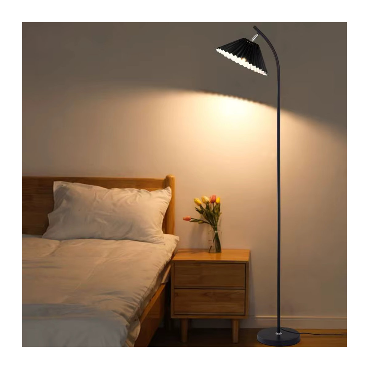 SUNMEIYI Nordic Plissee Stehlampe aus Stoff in Schwarz mit LED für Wohnzimmer und Schlafzimmer - Bild 5