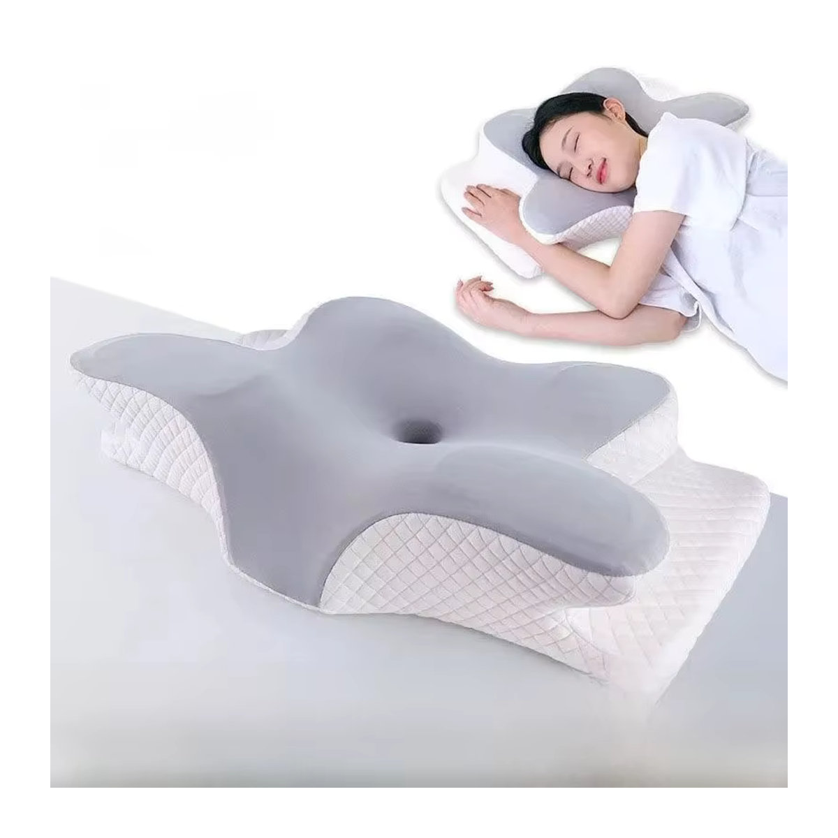 Sunmmer Cold Sleeping Memory Kissen, Schmetterlings-Nackenkissen mit Slow Rebound Effekt aus Baumwolle, Grau oder Weiß - Bild 6