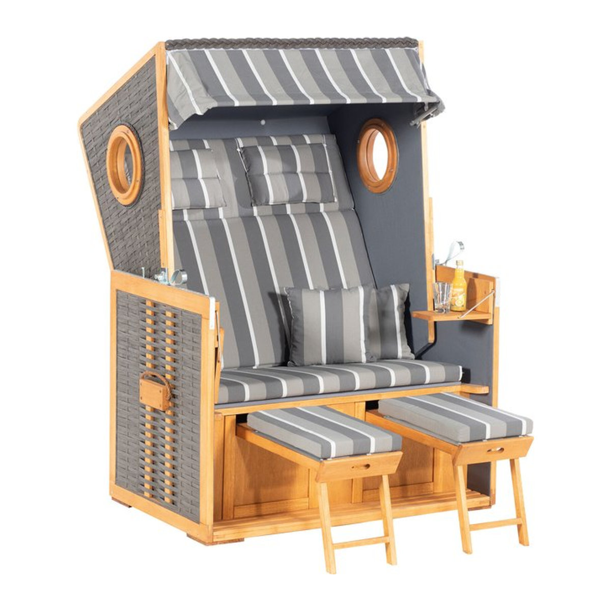 Sunny Smart Strandkorb Rustikal 110 Z in vintage-braun/anthrazit mit Bullaugen, B/T: 118 x 80 cm - Bild 1