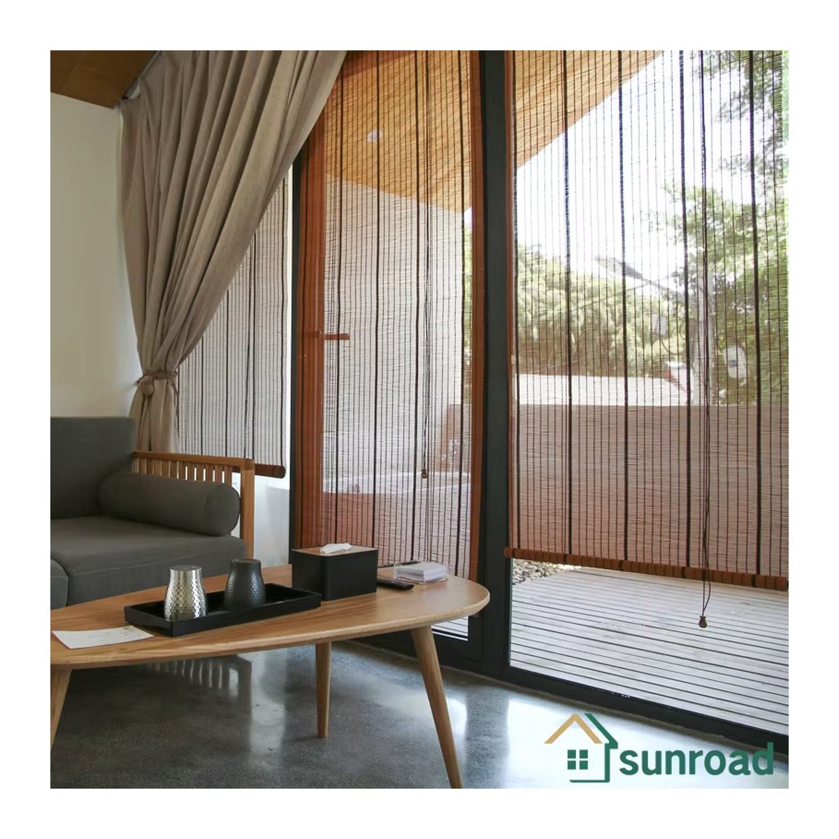 Sunroad Bambus-Rollos Natur als maßgefertigter Sonnenschutz für Fenster, Türen oder Balkon zur Dekoration - Bild 1