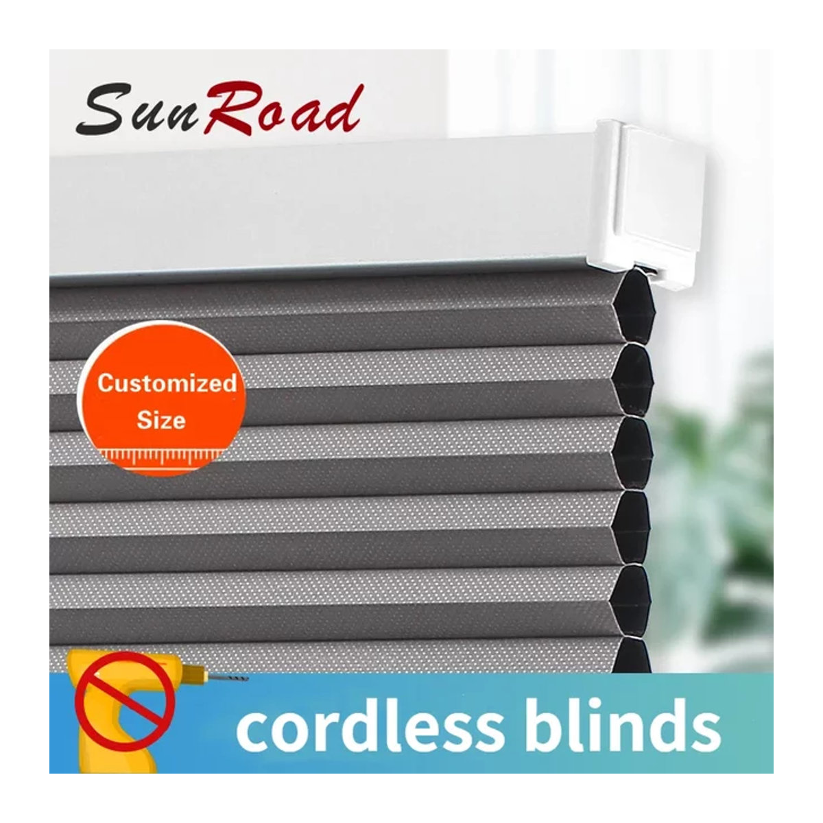 Sunroad Kabellose Wabenjalousien in Grau, Maßgeschneiderte Cellular Shades mit Top-Down-Bottom-Up Funktion, UV-Schutz und Klemmbefestigung ohne Bohren - Bild 1