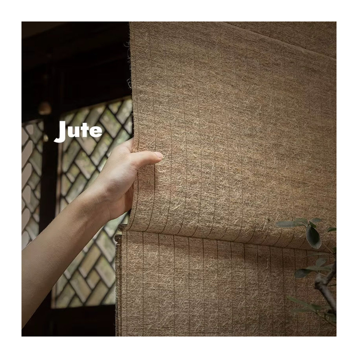 Sunroad Trennvorhänge aus Jute und Hanf in Beige, handgewebte faltbare Rollschirme in rechteckiger Form - Bild 2