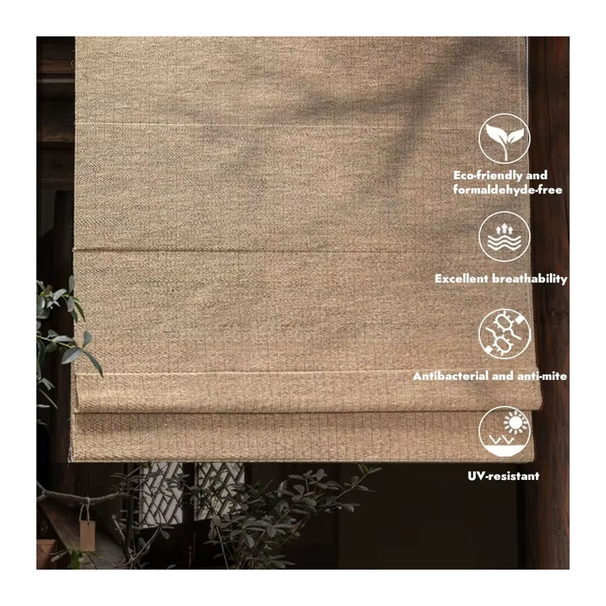 Sunroad Trennvorhänge aus Jute und Hanf in Beige, handgewebte faltbare Rollschirme in rechteckiger Form - Bild 3