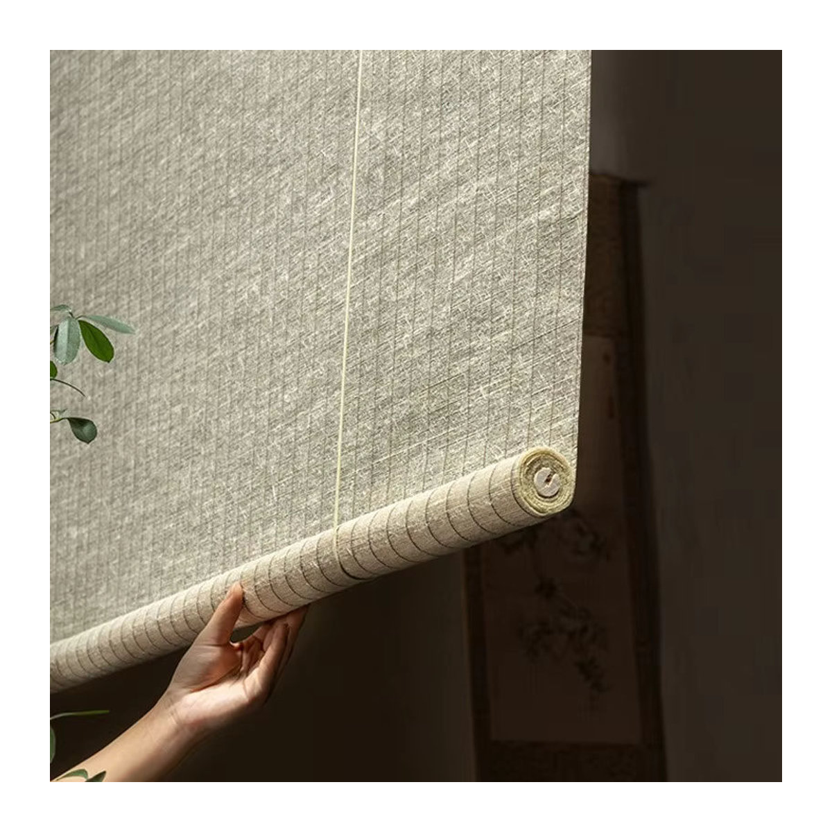 Sunroad Trennvorhänge aus Jute und Hanf in Beige, handgewebte faltbare Rollschirme in rechteckiger Form - Bild 4