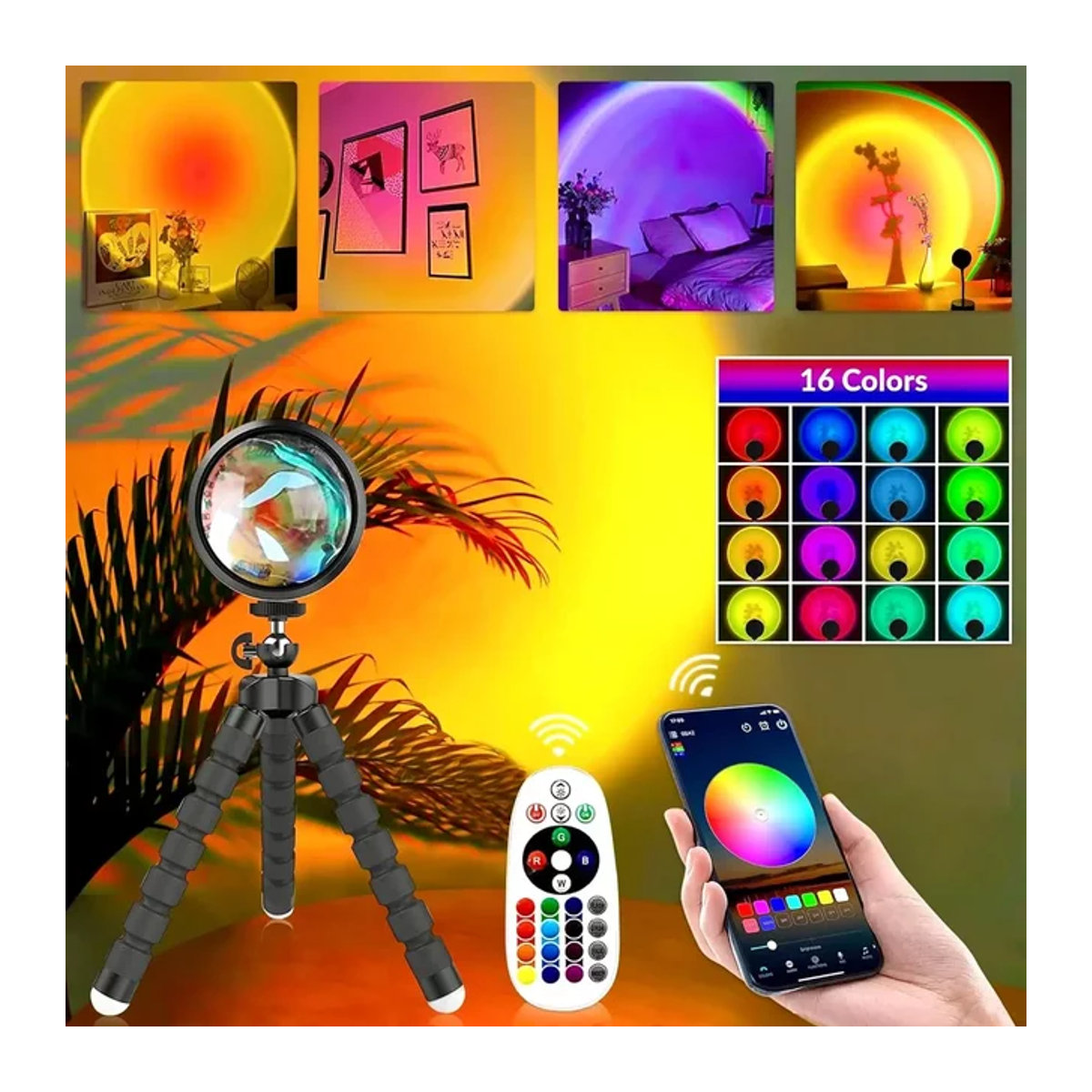 Sunset Strip RGB LED Projektionslicht mit 16 Farben und 360 Grad Rotation für Fotografie und Dekoration in Bunt - Bild 1