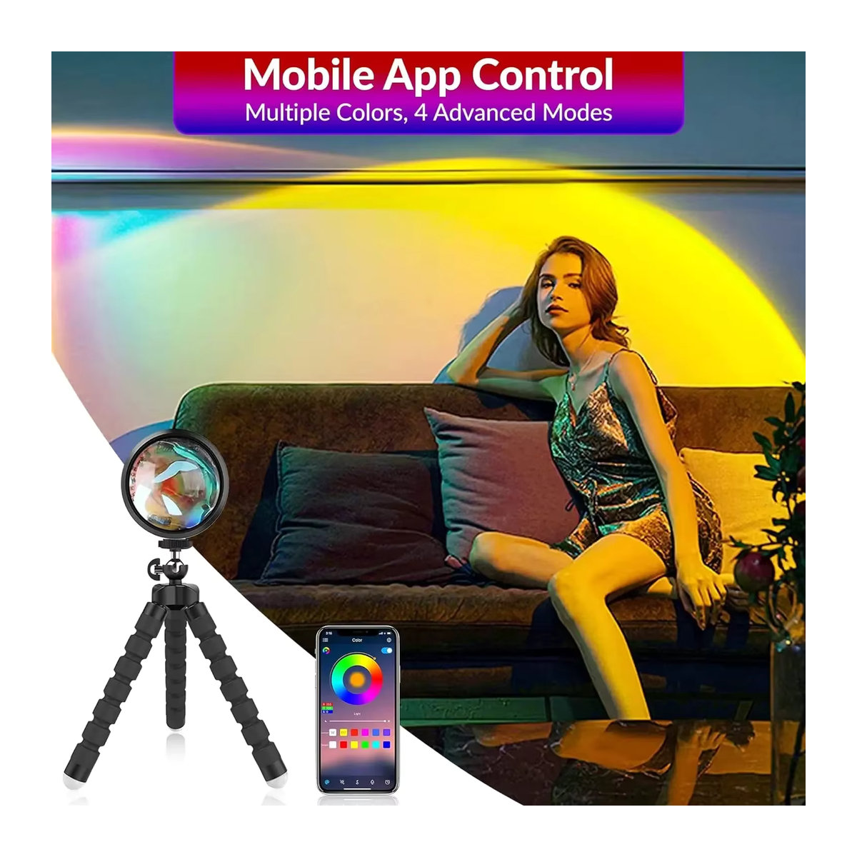 Sunset Strip RGB LED Projektionslicht mit 16 Farben und 360 Grad Rotation für Fotografie und Dekoration in Bunt - Bild 4