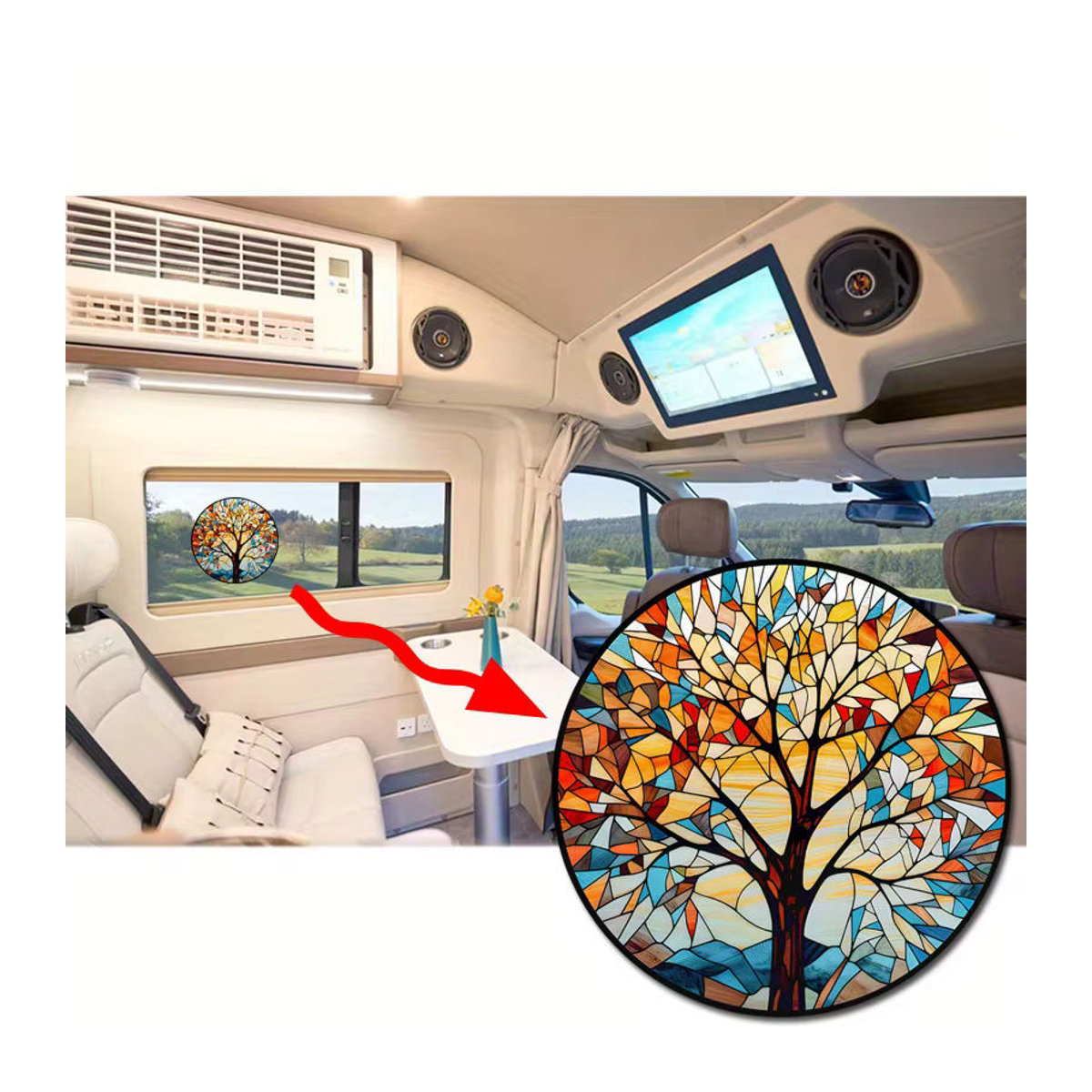 Sunshine Art Tree Elektrostatische Fensteraufkleber Floral Mehrfarbig Wasserfest Selbstklebend - Bild 2