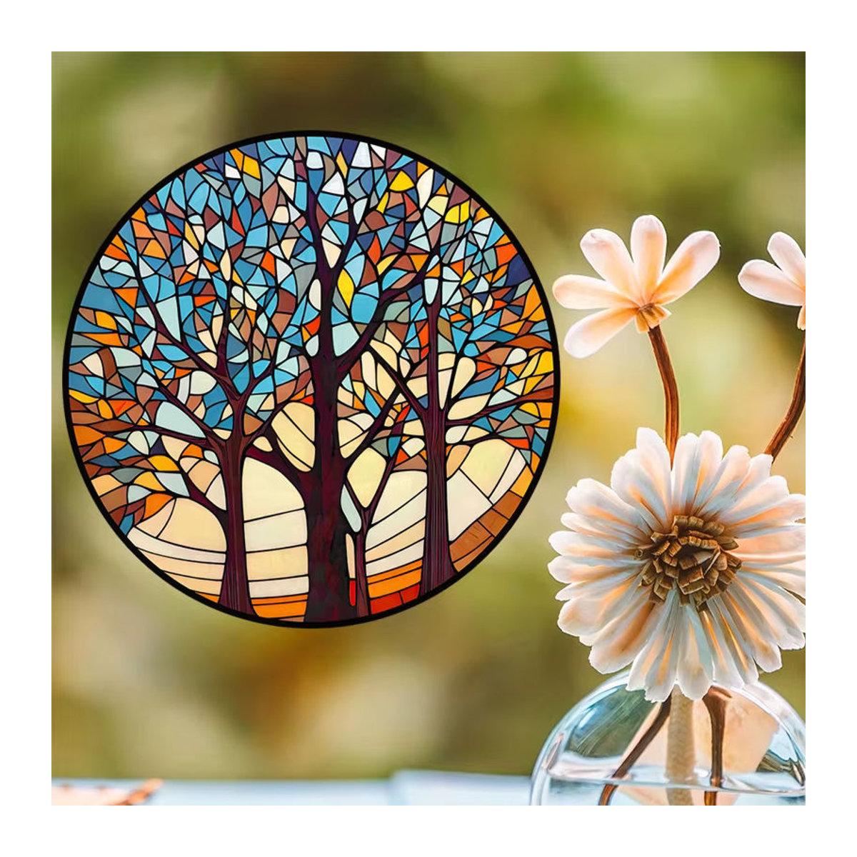 Sunshine Art Tree Elektrostatische Fensteraufkleber Floral Mehrfarbig Wasserfest Selbstklebend - Bild 3