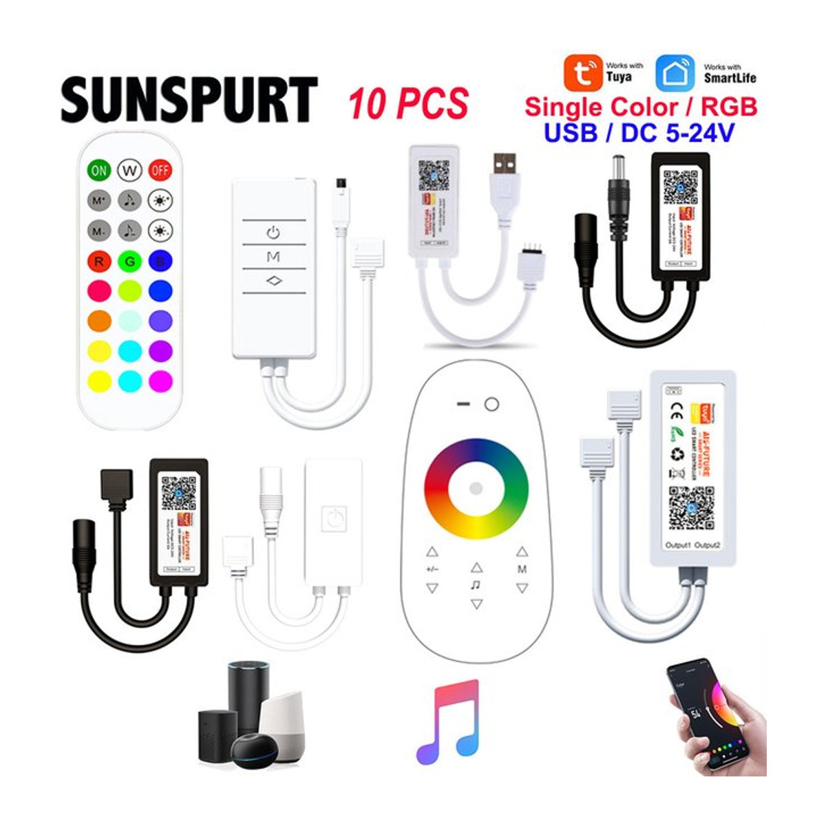 SUNSPURT Tuya Smart RGB LED Lichtstreifen mit App-Steuerung und Fernbedienung, kompatibel mit Alexa und Google Home, Bunt - Bild 1