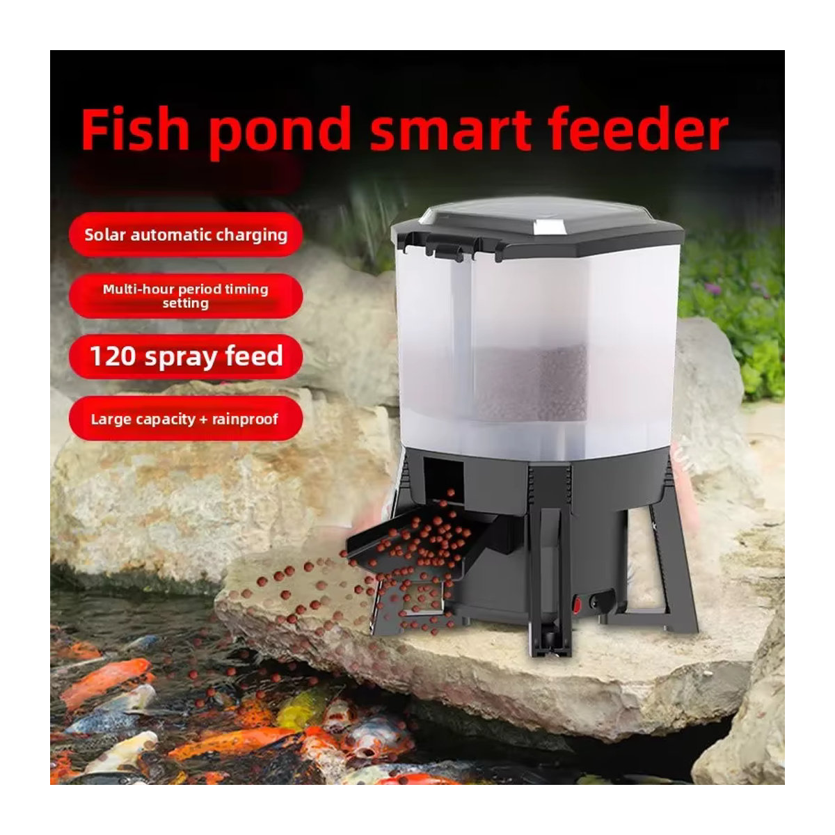 SUNSUN Solar-Fischteich Automatischer Futterspender für Koi-Teich im Innen- und Außenbereich - Bild 2