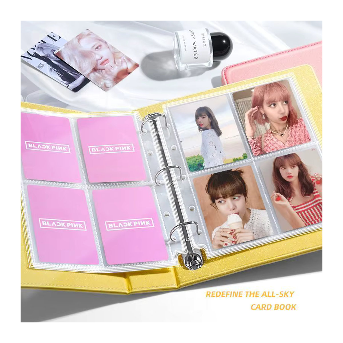 Sunwood Sparkling PU-Ordner für Kpop Fotokarten in Macaron-Optik, Sammelbuch für Idol-Fotoalben, Schwarz oder Gelb - Bild 3