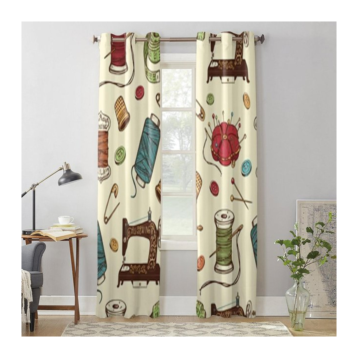Super Six Fenstergardine beige, handgezeichnete transparente Vorhänge für Wohnzimmer, Schlafzimmer und Küche, B: 135 cm, H: 60 cm - Bild 1