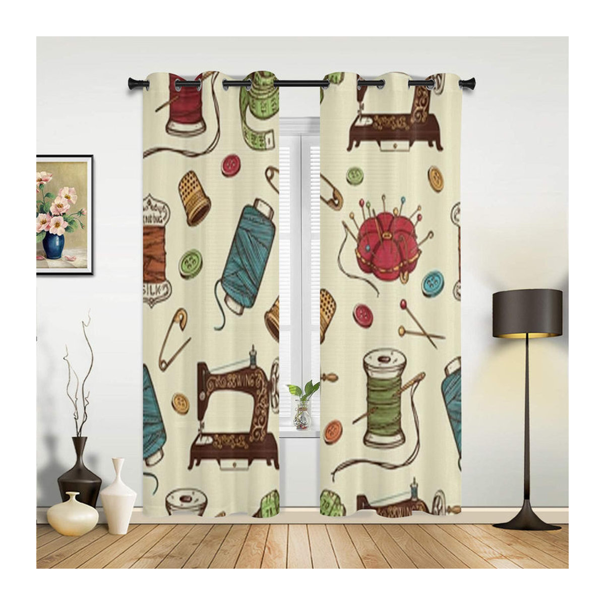 Super Six Fenstergardine beige, handgezeichnete transparente Vorhänge für Wohnzimmer, Schlafzimmer und Küche, B: 135 cm, H: 60 cm - Bild 2