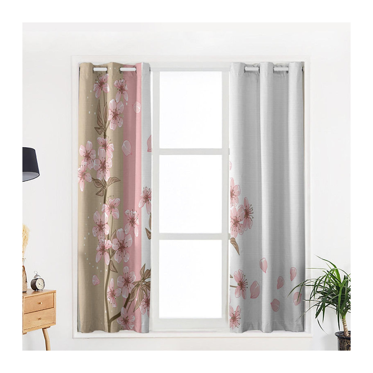 Super Six Fenstervorhänge mit Pfirsichblüten-Design, halbtransparent, mehrfarbig/rosa, B: 135 cm, H: 60 cm - Bild 3