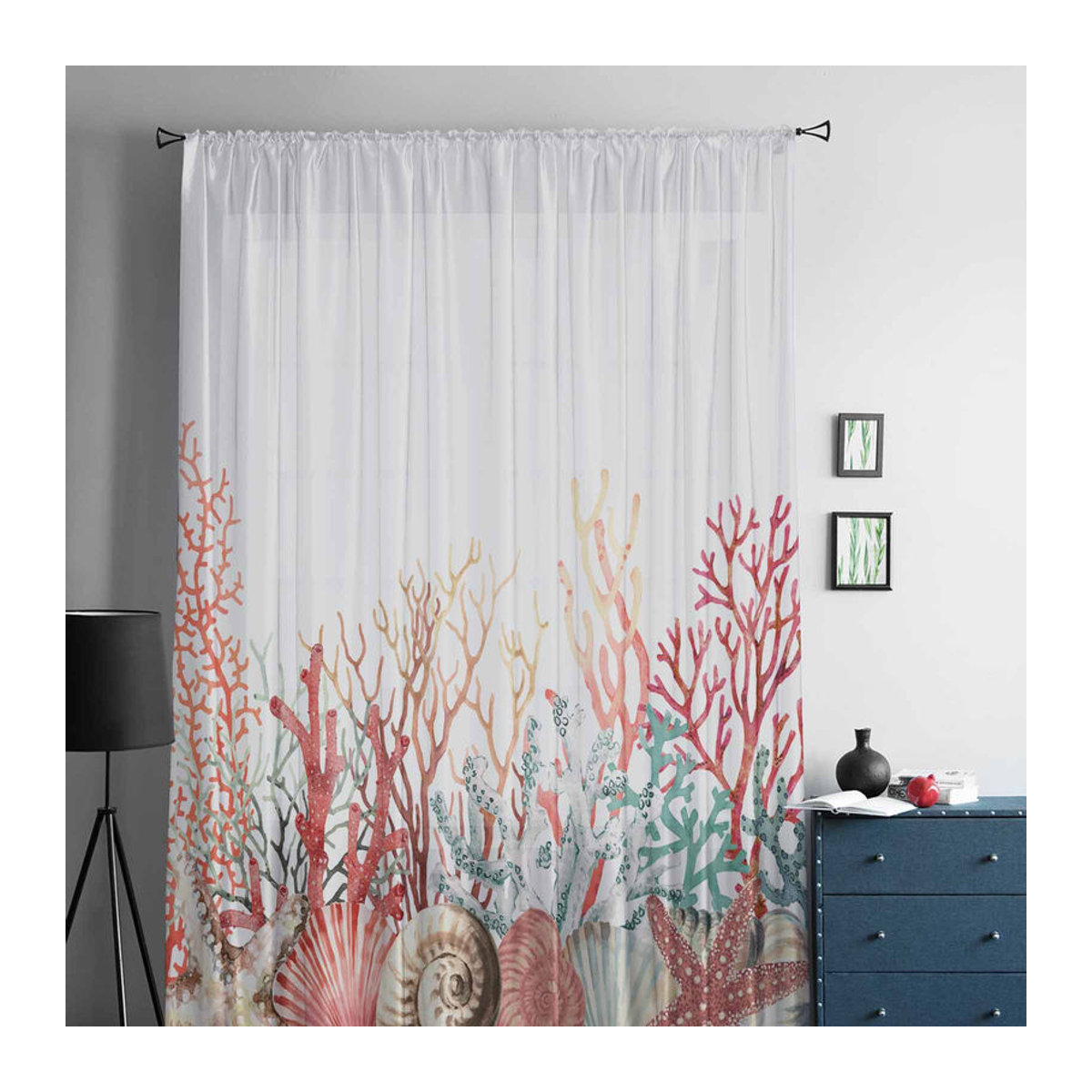 Super Six Luxus Chiffon Vorhang mit Sommer Ozean Korallen und Seegras Design, mehrfarbig, B: 135 cm, H: 114 cm - Bild 2