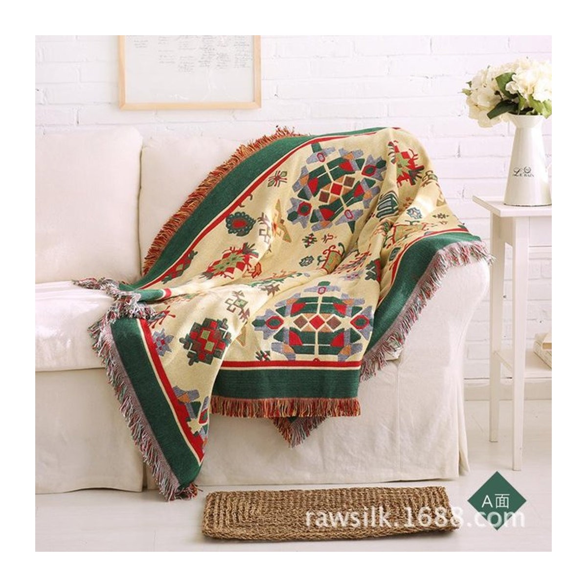 Super Six Retro Sofatuch mit Jacquard Geometrie Design, rutschfeste und doppelseitig verwendbare Couchdecke aus Stoff, mehrfarbig, B/T/H: 180 x 90 cm - Bild 1