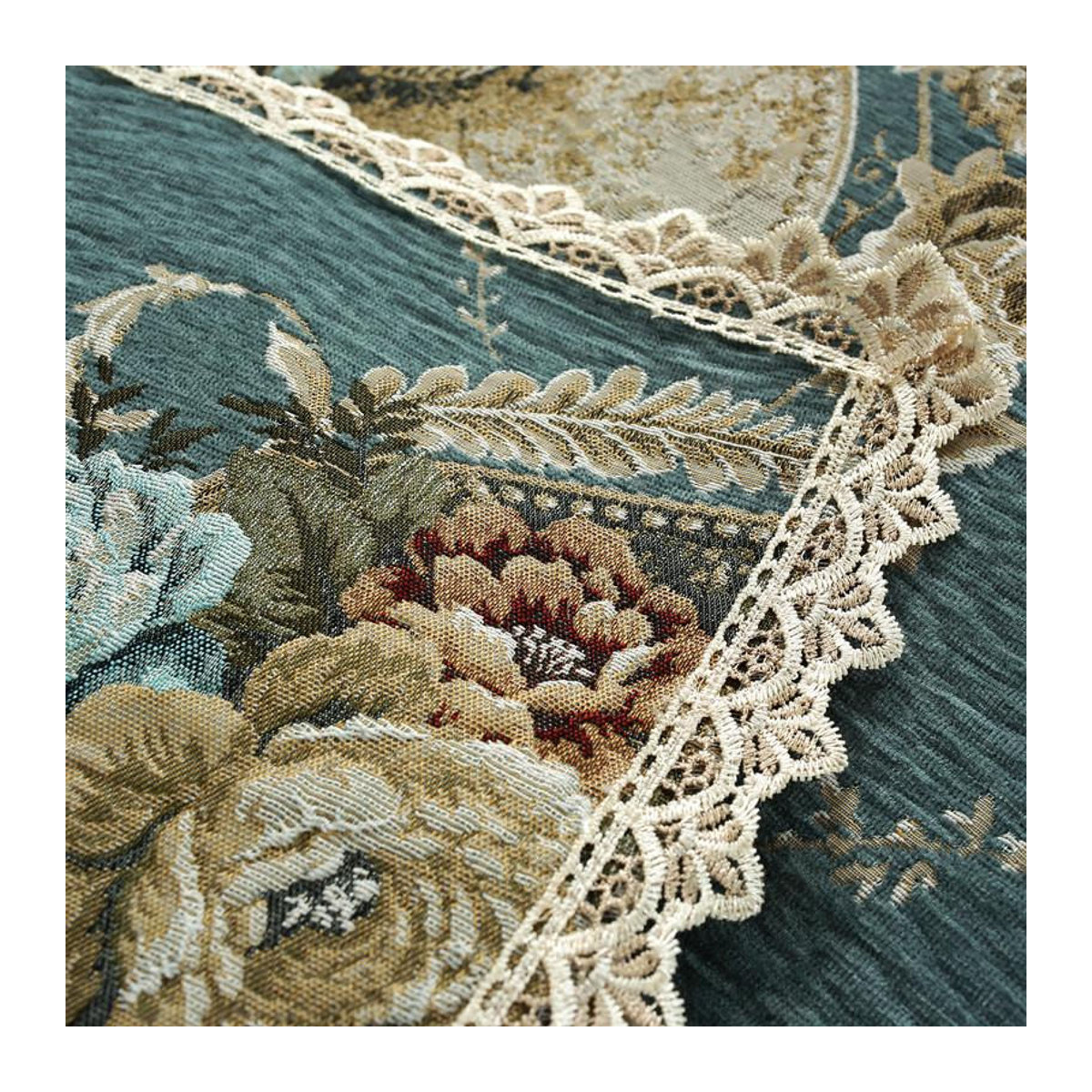 Super Six Sofa Kissenbezug aus Chenille mit europäischer Stickerei und Spitze in Beige, B/B: 90 x 90 cm - Bild 3