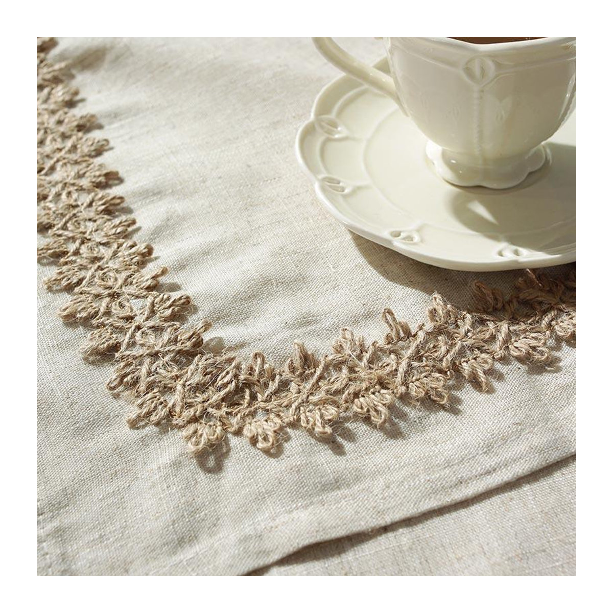 Super Six Tischdecke aus Baumwolle und Leinen mit Spitze in Beige, B/T/H: 160 x 100 cm - Bild 2