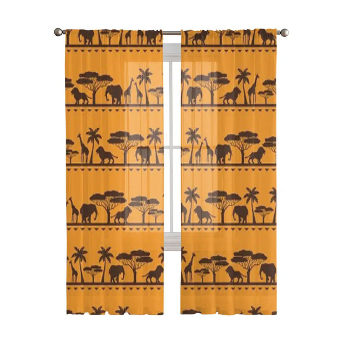 Super Six Transparente Voile Organza Vorhänge mit afrikanischem Tier-Motiv in Gelb, B: 135 cm, H: 114 cm - Bild 4