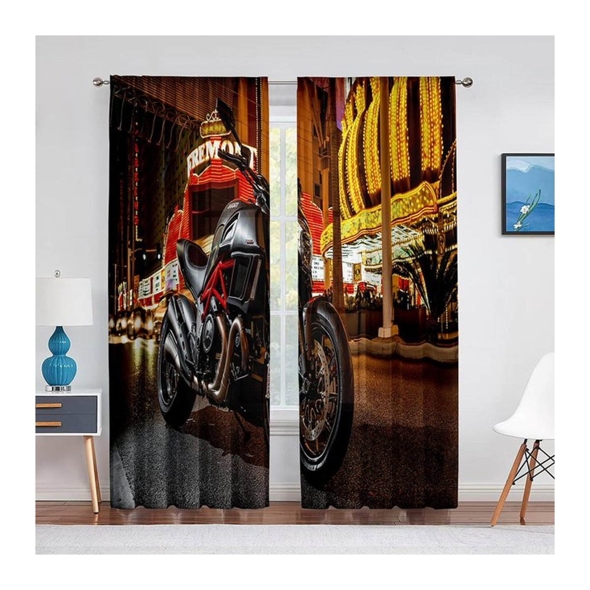 Super Six Transparente Voilegardine mit Motorrad-Motiv in Schwarz, B: 600 cm, H: 250 cm - Bild 1