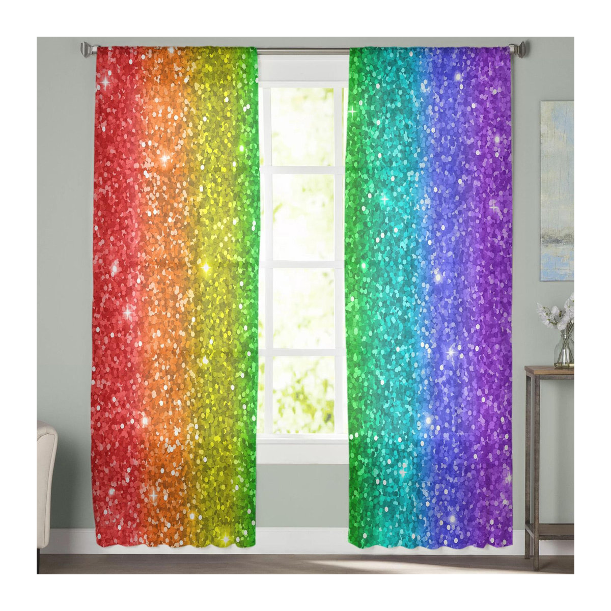 Super Six Transparente Vorhänge mit Regenbogen-Metall-Glitzer in Mehrfarbig, B: 135 cm, H: 114 cm - Bild 1